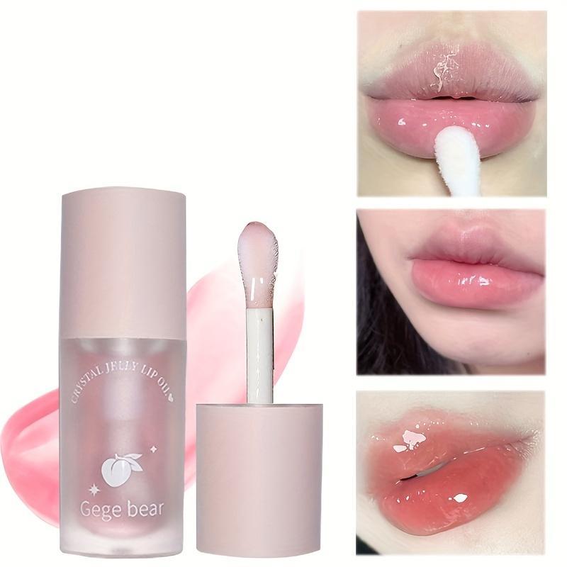 Peach Flavor Crystal Jelly Lip Oil - Hydrating Plumping Gloss that Reduces Lip Lines and Enhances Shine