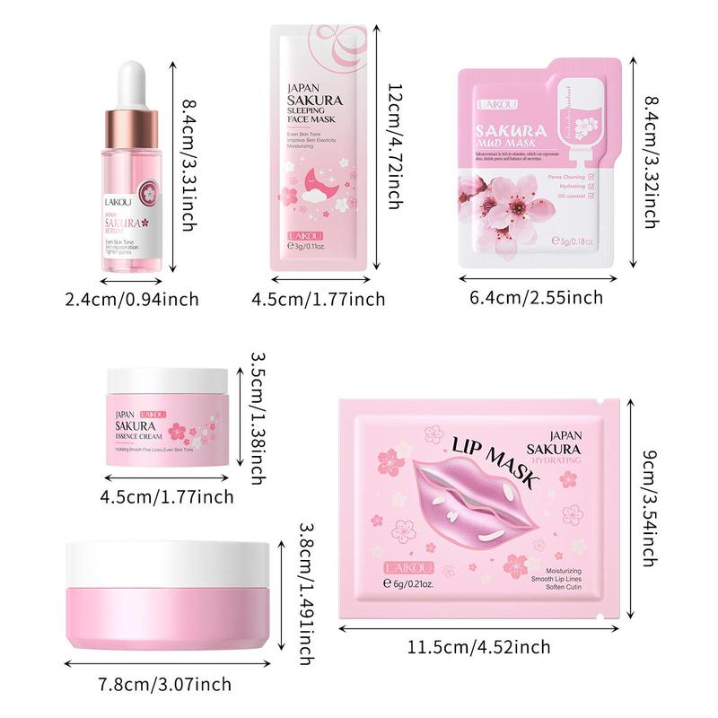 Sakura Skincare Set (16pcs set), Sakura Eye Mask, Serum, Cream, Lip Mask, Sleeping Mask, Mud Mask, Moisturizing Skin Care Kit for Women