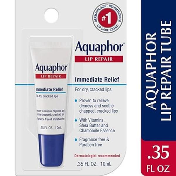 Aquaphor Lip Repair Ointment – Long-lasting Relief for Chapped, Dry Lips – .35 fl. oz. Tube for Deep Moisture