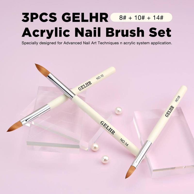 Acrylic Nail Brush Set, 3 Counts Professional Acrylic Powder Brushes for Nails Extension & 3d Nail Carving, Manicure & Pedicure Tools for Women & Girls