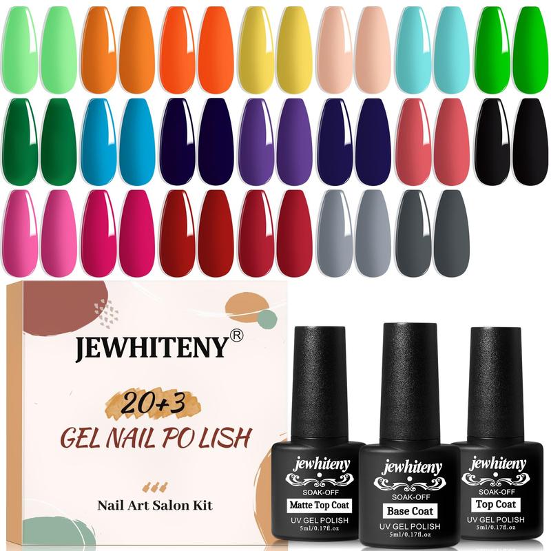 JEWHITENY 23PCS Nail Polish Set 20 Colors Gel Nail Polish Jelly Color Natural and Elegant Long Lasting Suitable for Salon at Home