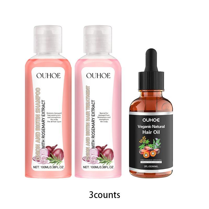 Onion Extract Shampoo & Hair Care Serum Set, 3 Counts set Hair Strengthening Shampoo & Hair Nourishing Serum, Hair Care & Styling Product for Women & Men