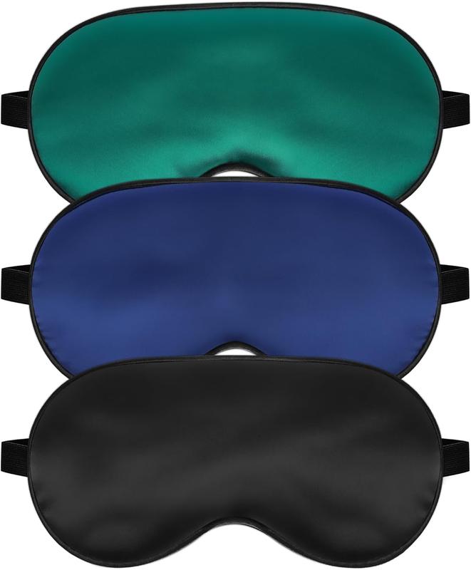 Silk Sleep Mask for Sleeping with Adjustable Strap, Satin Blackout for Men&Women, Comfortable Blindfold Eyeshade for Night Sleep (Black,Blue,Green) Facial Lightweight