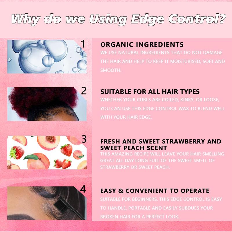 Strawberry Scent Smooth Haircare Hair Edge Control Wax with Hair Band Gift, Including 2 Strawberry Flavored Wax Gel & 1 Hair Band, Hair Styling Product for Women & Girls, Summer Essentials