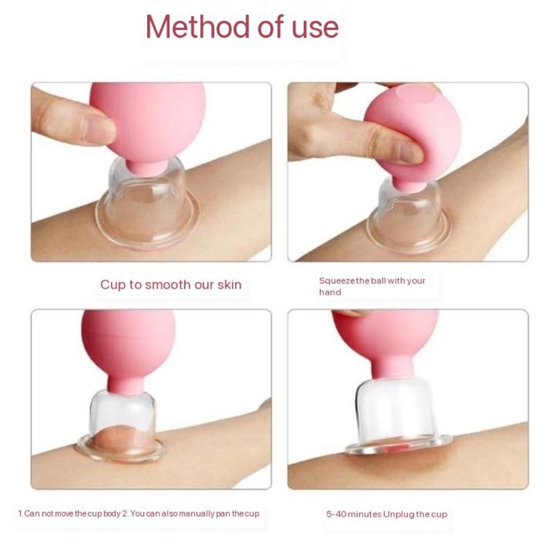 Glass Facial Cupping Set, 4pcs set Silicone Vacuum Suction, Cupping Massage Therapy, for Eyes, Face and Body