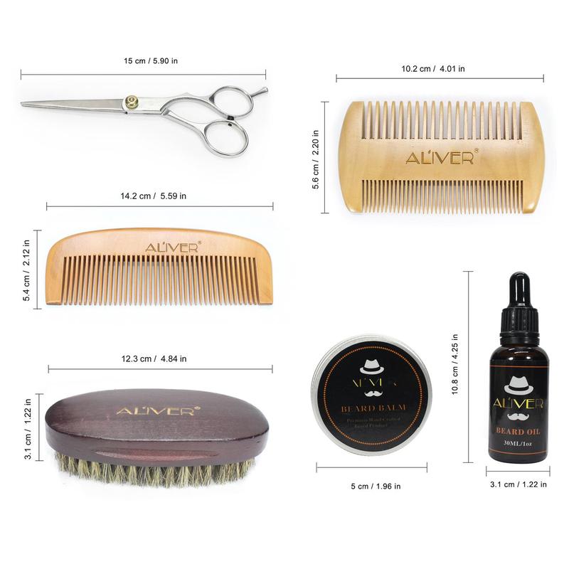 Men's Beard Care Set, 7 Counts set Beard Oil & Beard Cream & Comb & Brush & Scissors & Double Comb & Drawstring Cloth Bag, Gift for Boyfriend, Father