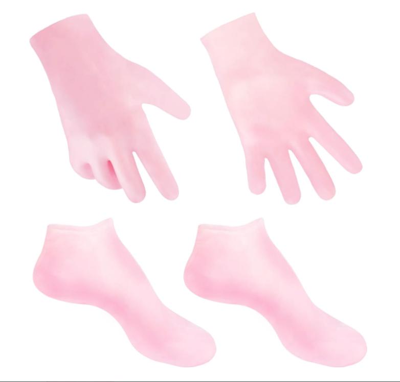 MoyRetty 2 Pairs Moisturizing Glove Socks Set, Silicone Gel Spa Socks for Dry Cracked Skin