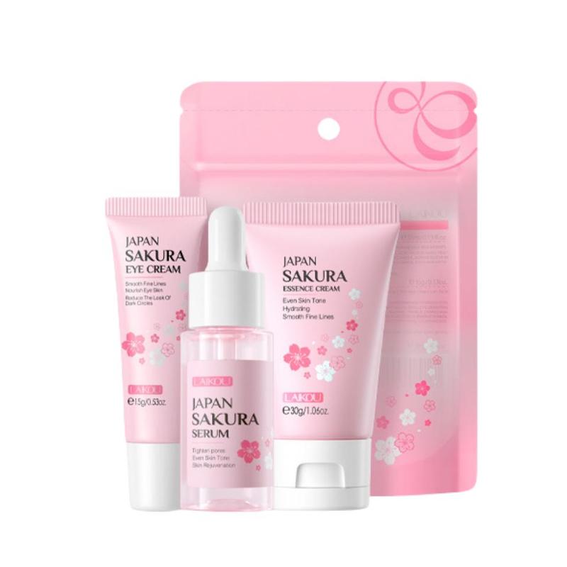 Sakura Cherry Blossom Pattern Skin Care Kit, 3 Counts set Moisturizing Nourishing Serum & Eye Cream & Face Cream, Hydrating Nourishing Facial Cream, Facial Skin Care Kit for Women and Girls