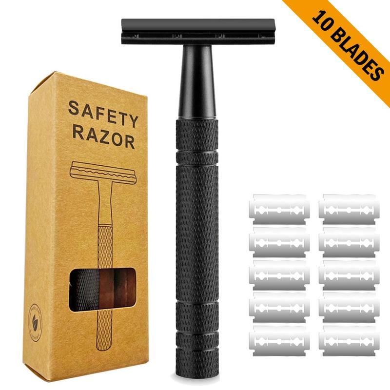 Double Edge Safety Razor Set, 1 Count Men's Shaver with 10pcs Blade, Reusable Face Razor for Men Shaving, Men's Care Product, Christmas Gift