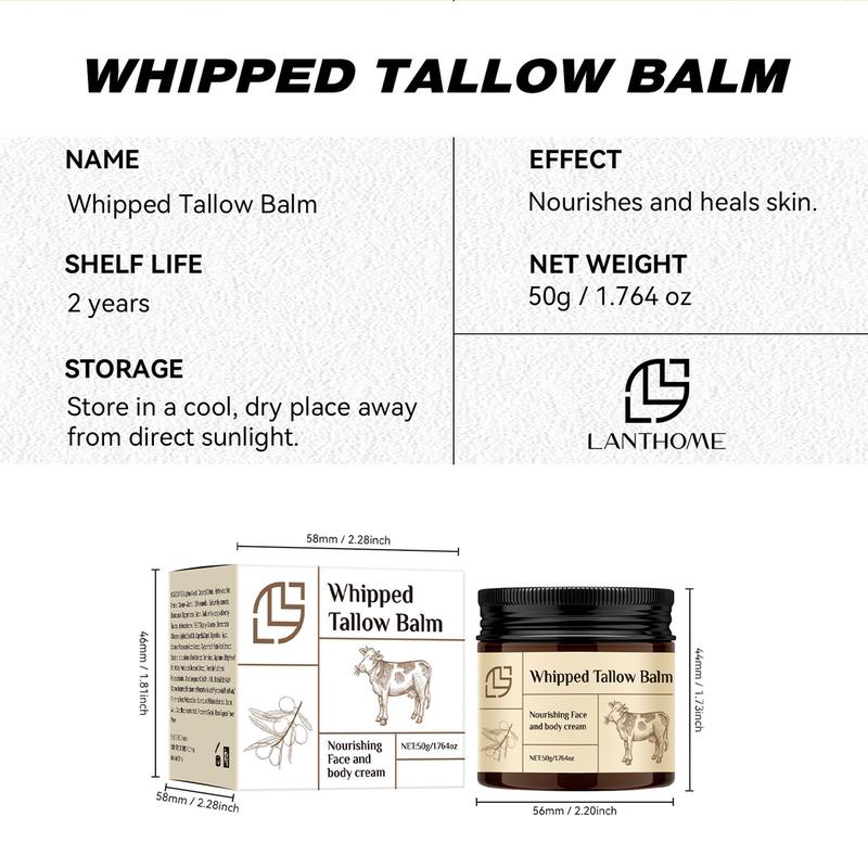 Beef Tallow For Skin - Whipped Tallow Balm with Organic Jojoba Oil, Grass Fed Beef Tallow Face Moisturizer for Eczema, Baby, Lip Balm - Lotion For Extremely Dry Skin