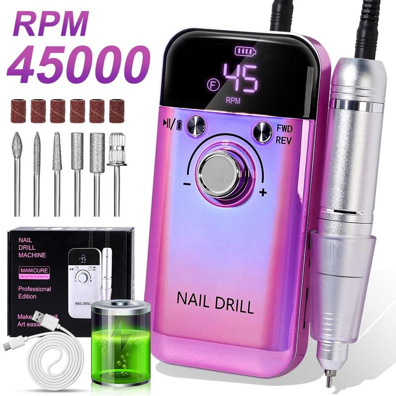 Professional Cordless Electric Nail Drill Kit for Christmas Gift, 1 Box Portable Low Noise Nail Drilling Machine & Nail Drill Bits & Accessories, Manicure & Pedicure Tool for Home & Salon Use