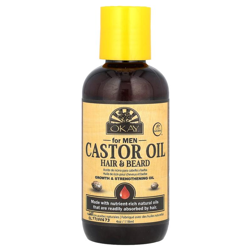 Okay Pure Naturals Castor Oil, Hair & Beard, For Men, 4 oz (118 ml)