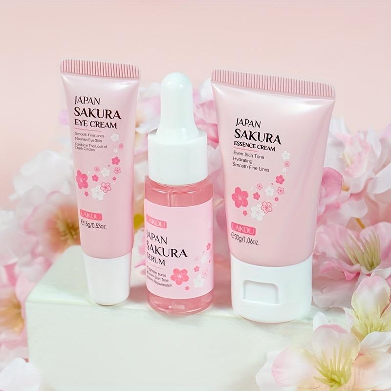 Sakura Cherry Blossom Pattern Skin Care Kit, 3 Counts set Moisturizing Nourishing Serum & Eye Cream & Face Cream, Hydrating Nourishing Facial Cream, Facial Skin Care Kit for Women and Girls