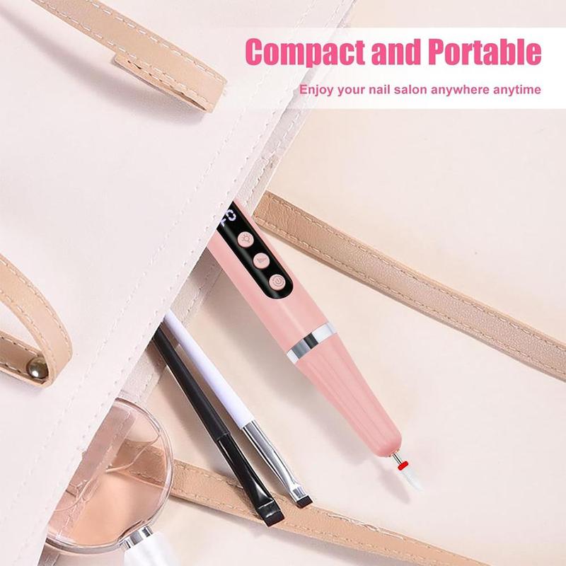 2 in 1 Electric Nail Drill, 1 Set Portable Rechargeable Nail Polisher with Light, Professional Manicure Tool for Salon & Home Use