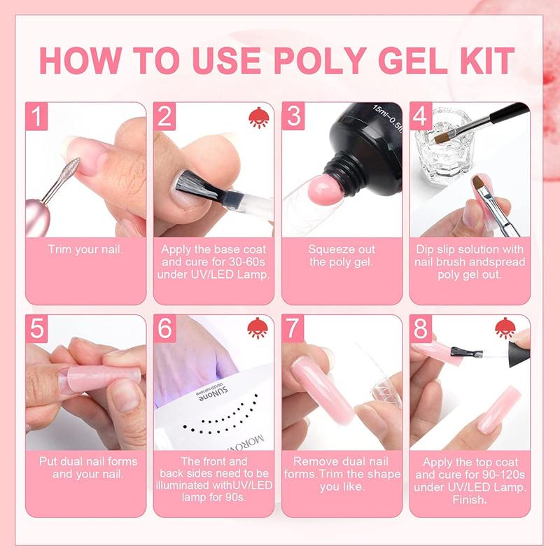 Morovan Poly Nail Gel Kit - 12 Colors Poly Gel Nail Kit with UV Light and Nail Drill for Beginners Poly Gel Extension Nail Kit All-In-One Nail Manicure Set DIY Salon Nail Art at Home