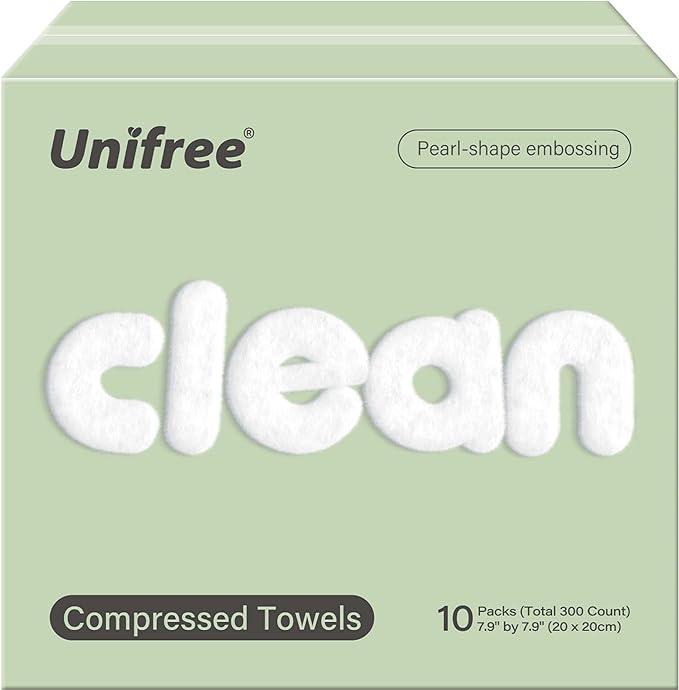 Unifree Compressed Towels I Towelettes  I Facial Tissue I 30 Individual Packs Per Bag, 10-bags Value Pack, Total 300 Count