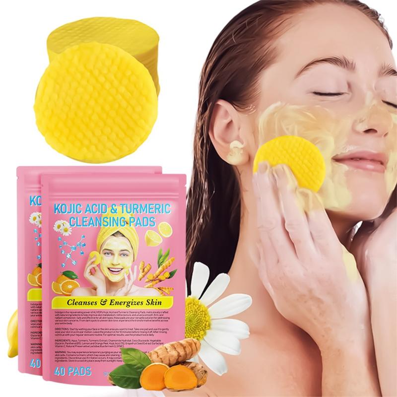 Turmeric & Kojic Acid Brightening Cleansing Pads with Vitamin C – Balancing Facial Exfoliator for Oil Control & Hydration | Radiant Skin Care Solution