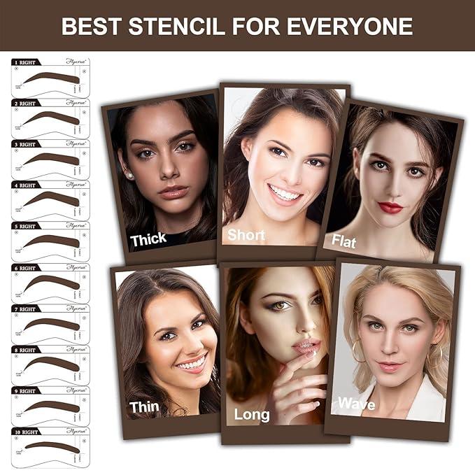 W32 Eyebrow Stamp Stencil Kit - One-Step Vegan Eyebrow Stamp Pomade - Long-Lasting Waterproof Smudge-Proof - With 24Pcs Reusable Thin & Thick Eyebrow Stencils for Perfect Brows