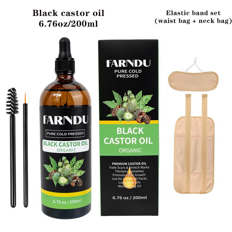 6.76 fl.oz 200 ml Cold Pressed Organic Castor Oil, mascara,massage oil,Pure Natural Jamaican Black Castor Oil For Nails& Cuticles,Hair,Eyelashes And Eyebrows, Cold Pressed Moisturizing Massage Oil Makeup Kit Moisture Moisturizer Cosmetic Synthetic Pack