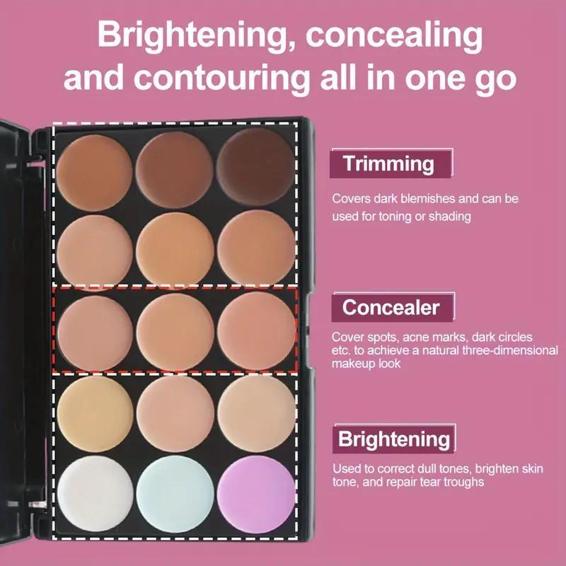 15-color Concealer Palette with 11pcs Makeup Brush Set for Christmas Gift, Long Lasting Concealer for Contouring, Highlighting & Color Correction, Makeup Kit for All Skins