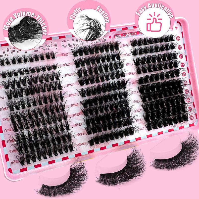 Fluffy False Eyelashes (1 Box), Wispy D Curl Cluster Eyelash Extensions, Self Grafting Curl Eyelashes, Eye Makeup Enhancement False Eyelashes for Women & Girls