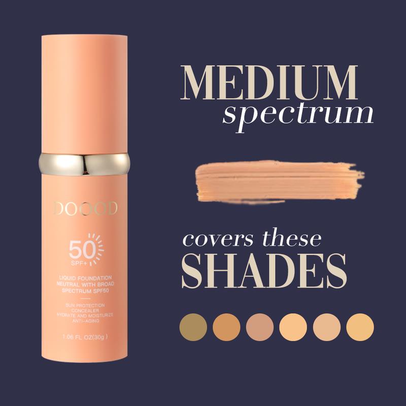 DOOOD Bionic 4-in-1 Liquid Foundation Medium Spectrum; SPF 50 Sun Protection; Suitable for Workout, Sports, Dance Concealer Lightweight lightweight foundation powderfoundation