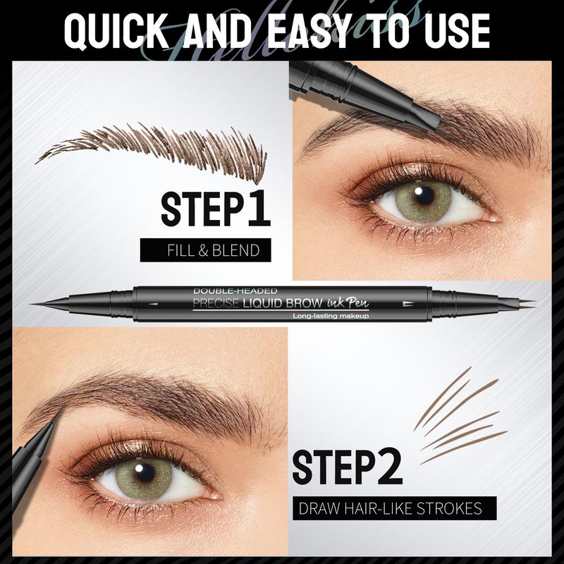 Eyebrow Pen, Dual-Ended Forked Tip Eyebrow Pencil with Brush, Magic Microblading Eyebrow pencil,Precise Definition for Looking Brow-Create Natural Hair-Like Brows