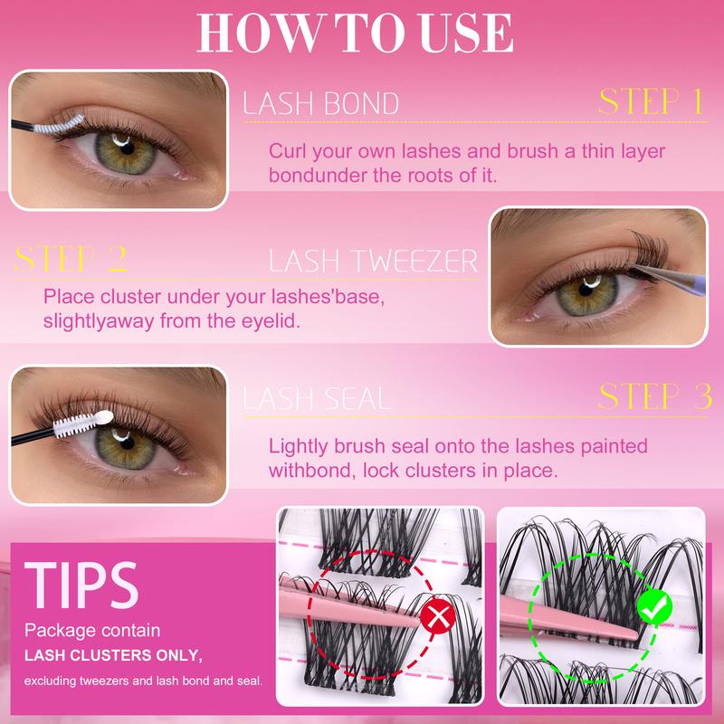 Geeneiya Clear Band Lash Cluters Kit with White Lash Bond and Seal, Tweezers for Beginner and Proficient (10-16MM)