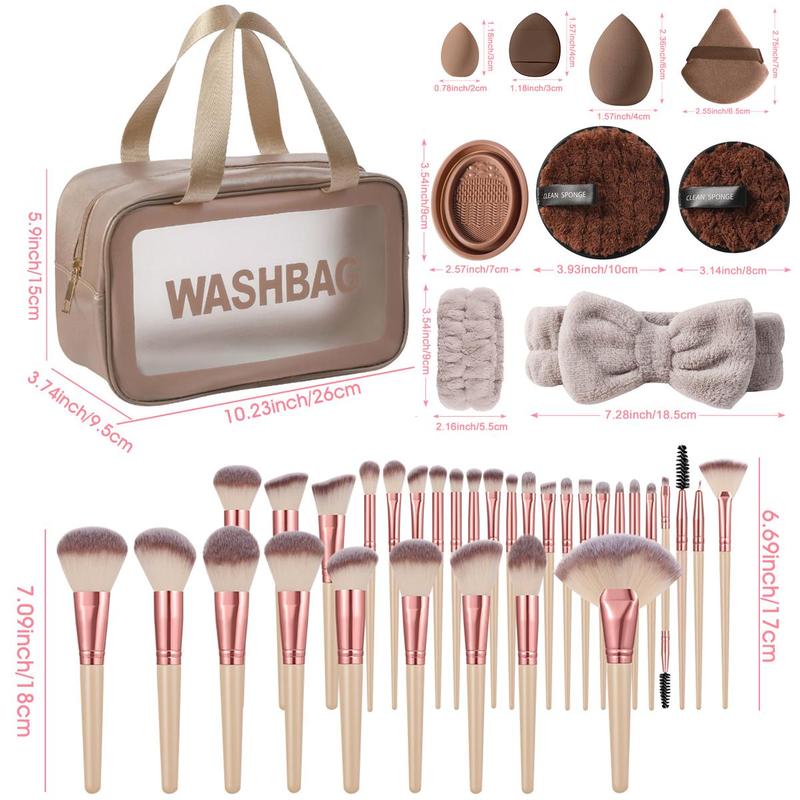 Makeup Tool Set, 51pcs set Makeup Brush & Sponge & Puff & Brush Cleaning Bowl & Headband & Wristband & Storage Bag, Professional Makeup Tools for Women