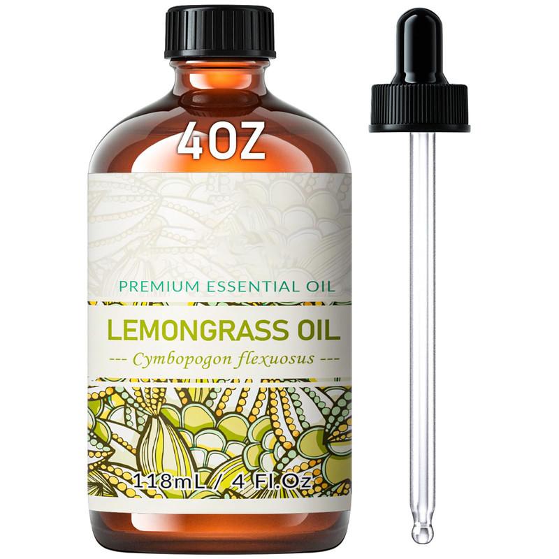 Lemongrass Essential Oil 4 Oz, Pure Lemongrass Oil for Diffuser Skin Massage Candle Soap Making- 4 FL Oz