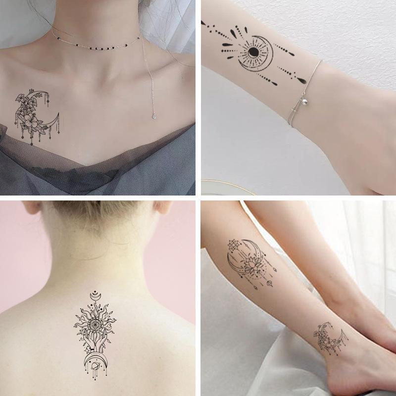 30pcs Set Moon & Flower Pattern Temporary Tattoo Sticker, Aesthetic Temporary Tattoo Sticker, Body Art Decoration For Women & Girls