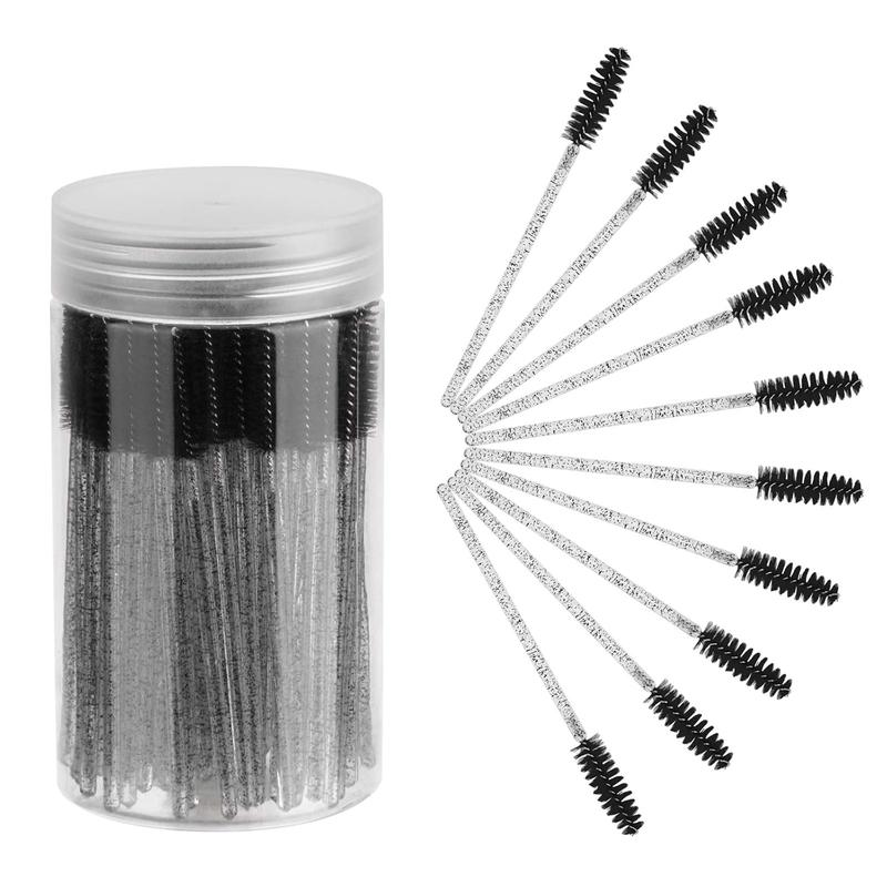 100 count Disposable Eyelash Brush, Mascara Wands Makeup Brushes Applicators Kits for Eyelash Extensions and Eyebrow Brush with Container (Black)