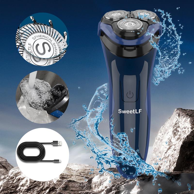 Electric Comfort Razor for Men, 3D Rotary Head, Type-C Quick Charge, IPX7 Waterproof, Pop-Up Trimmer, Ergonomic Design for Wet and Dry Shaver