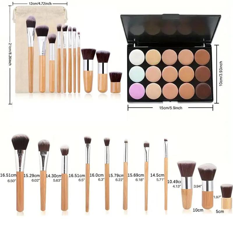 15-color Concealer Palette with 11pcs Makeup Brush Set for Christmas Gift, Long Lasting Concealer for Contouring, Highlighting & Color Correction, Makeup Kit for All Skins