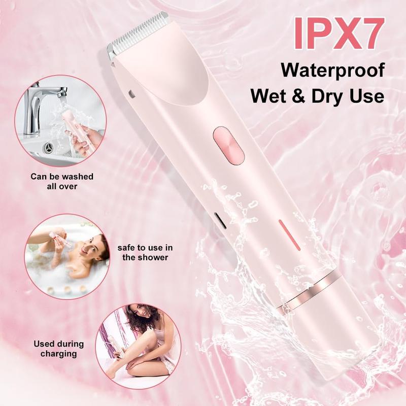 Electric Bikini Trimmer for Women, 1 Box Rechargeable 2 in 1 Body & Facial Hair Removal Tool for Christmas Gift, Waterproof Wet & Dry Use Trimmer for Women