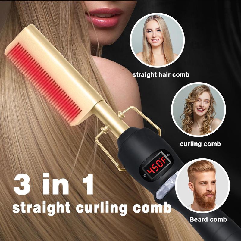 3 in 1 Hair Straightener Brush, 1 Count Fast Heating Electric Hair Straightener Comb with LCD Display, Anti-scalding Hair Styling Tool for Men & Women