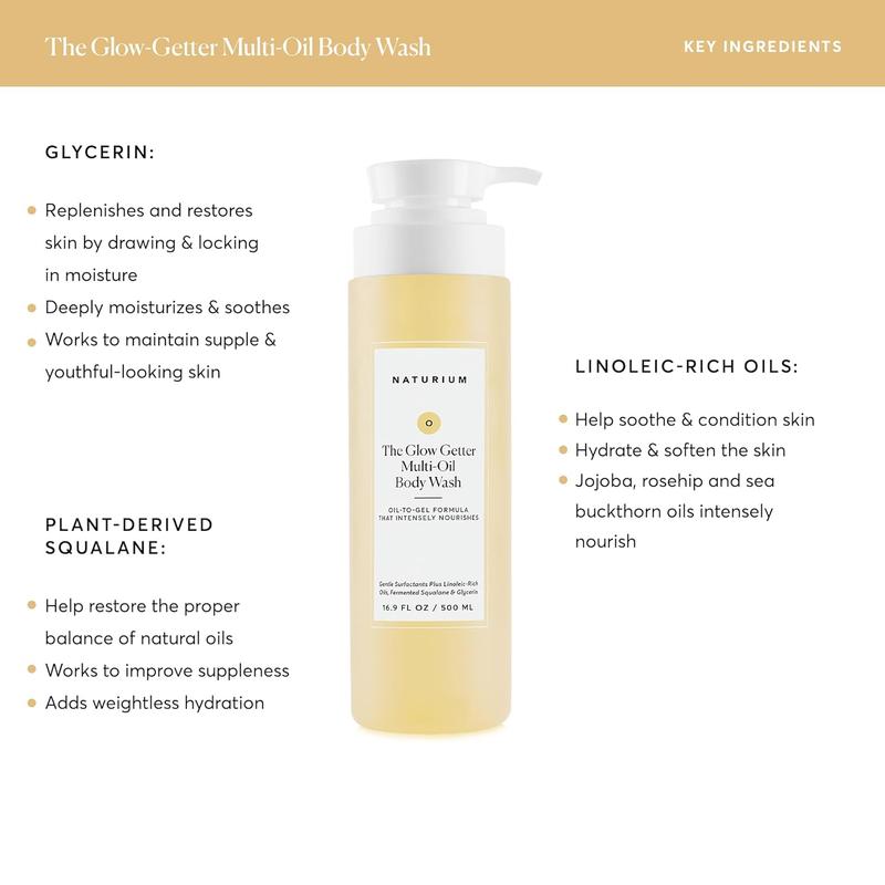 Naturium The Glow Getter Multi-Oil Hydrating Body Wash, Gentle Cleanser, 16.9 oz Body Care Cleansing Moisture Soap