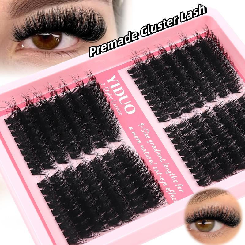 Mixed Length Individual Lash Extension, 252pcs box 100D 150D Cat Eye Lash Wispy Fluffy Lash Cluster, Self Grafting Curl Eyelash for Women & Girls, Christmas Gift