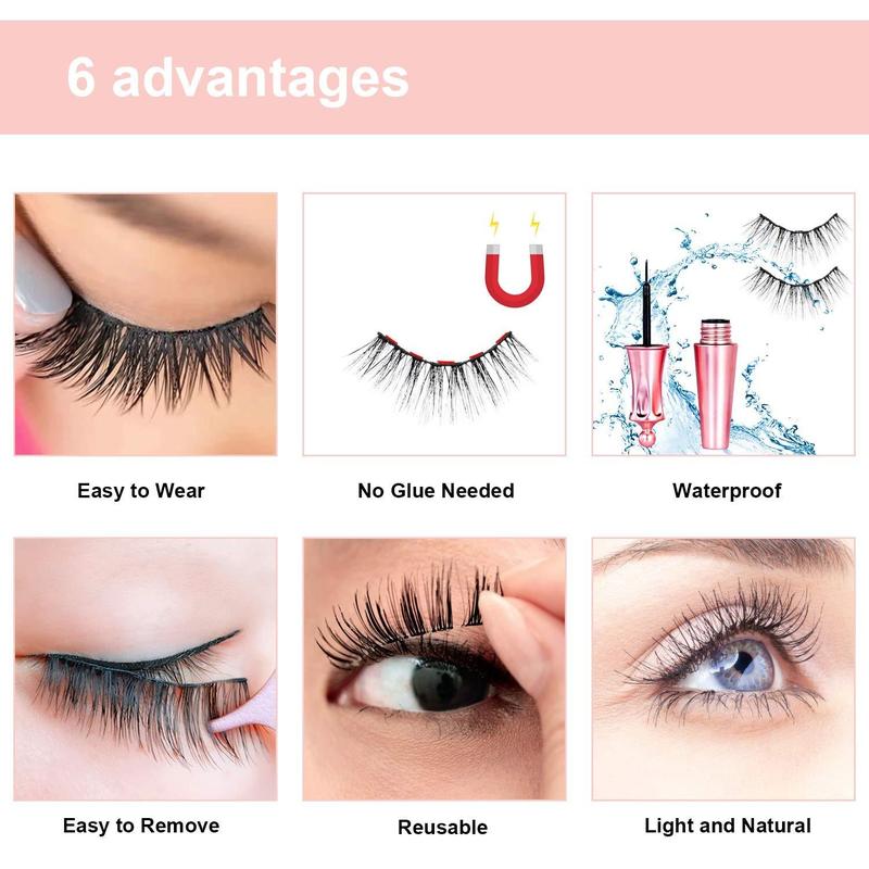 Magnetic Eyelashes & Eyeliner Kit with 5 Pairs Reusable 3D Magnetic False Lashes Extension, No Glue Needed Eye Makeup Kit for Women