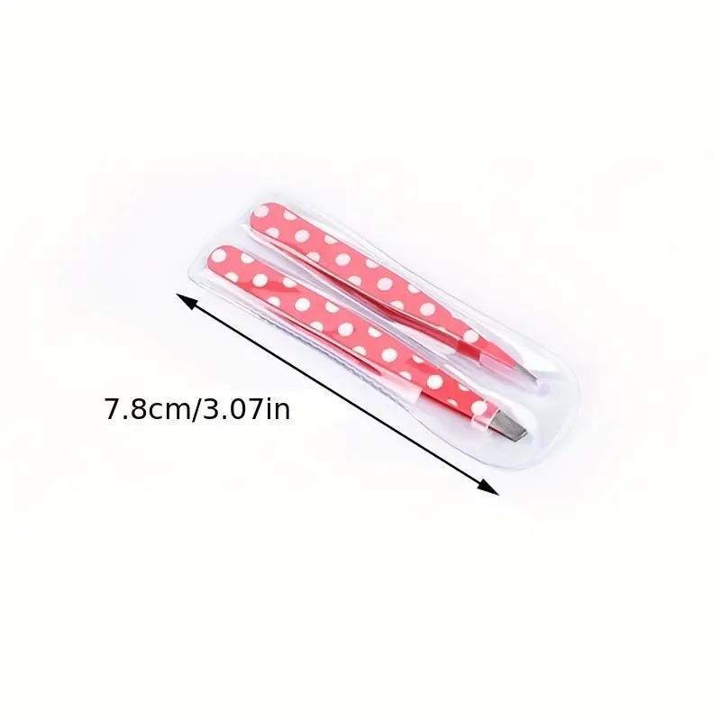 2pcs set Polka Dot Pattern Eyebrow Tweezers Set, Gentle Face Tweezers for Brow, Facial Hair, and Ingrown Hair, Portable Unisex Beauty Tool Set for Daily Use