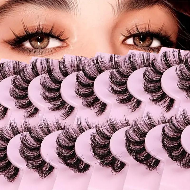 D Curl Natural False Eyelashes, Wispy Curling Faux Cluster Lashes with Transparent Stems, Volumized False Eyelashes for Women & Girls Eye Makeup Enhancement, Eyelashes Extensions Products, Christmas Gift