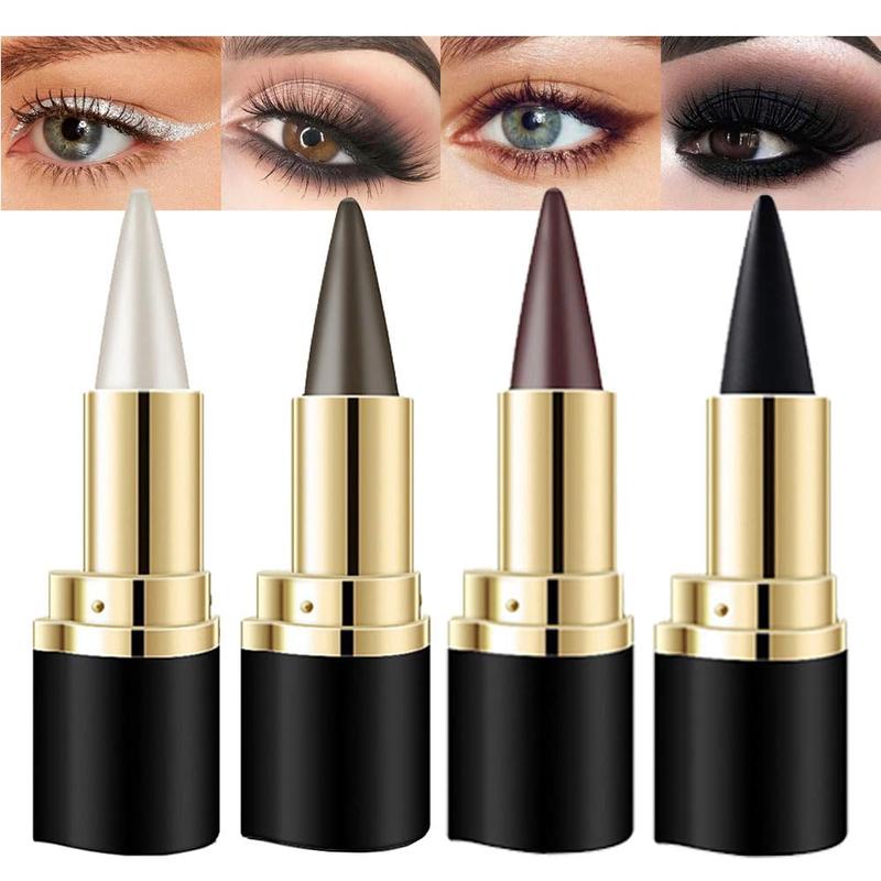 4Pcs Black Brown Silver Gray Gel Eyeliner Pencil Set, Eye Liner Waterproof Smudge Proof, Cat Eye Makeup Stencil, Eye Black Smokey Eyeshadow Palette Stick, Goth Halloween Makeup Lipliner Smooth Cosmetic eye makeup Clear Gift Wife