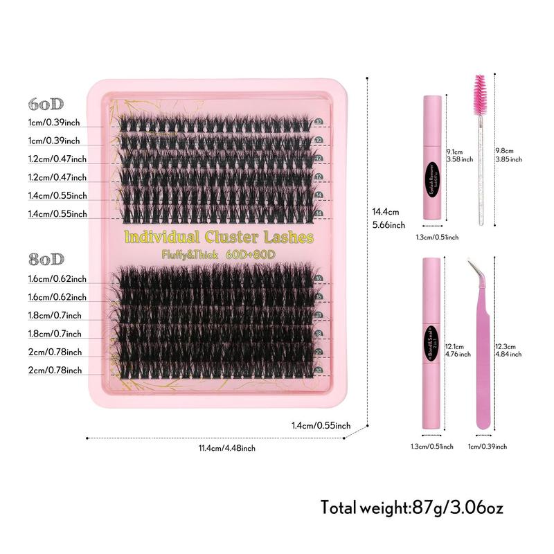 10-20mm Cluster Eyelashes Extensions, 1 Set Eyelash Cluster Kit with Tweezers, Glue, Remover & Brush, Diy Eyelash Kit, Cosmetic Products, Eyelash Extension Products, Lash Clusters Kit, Men Gifts, 22Mm Lashes, Christmas Gift