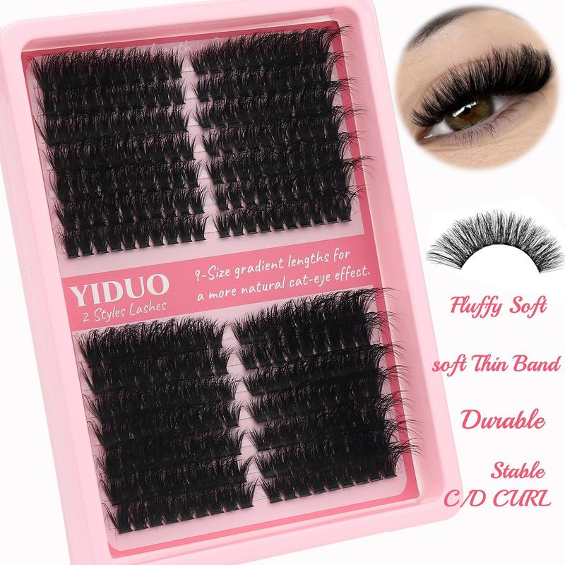 Mixed Length Individual Lash Extension, 252pcs box 100D 150D Cat Eye Lash Wispy Fluffy Lash Cluster, Self Grafting Curl Eyelash for Women & Girls, Christmas Gift