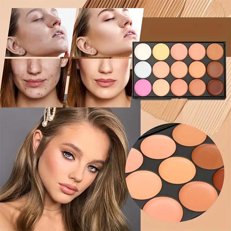 15-color Concealer Palette with 11pcs Makeup Brush Set for Christmas Gift, Long Lasting Concealer for Contouring, Highlighting & Color Correction, Makeup Kit for All Skins