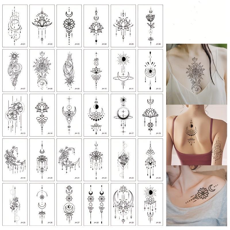 30pcs Set Moon & Flower Pattern Temporary Tattoo Sticker, Aesthetic Temporary Tattoo Sticker, Body Art Decoration For Women & Girls