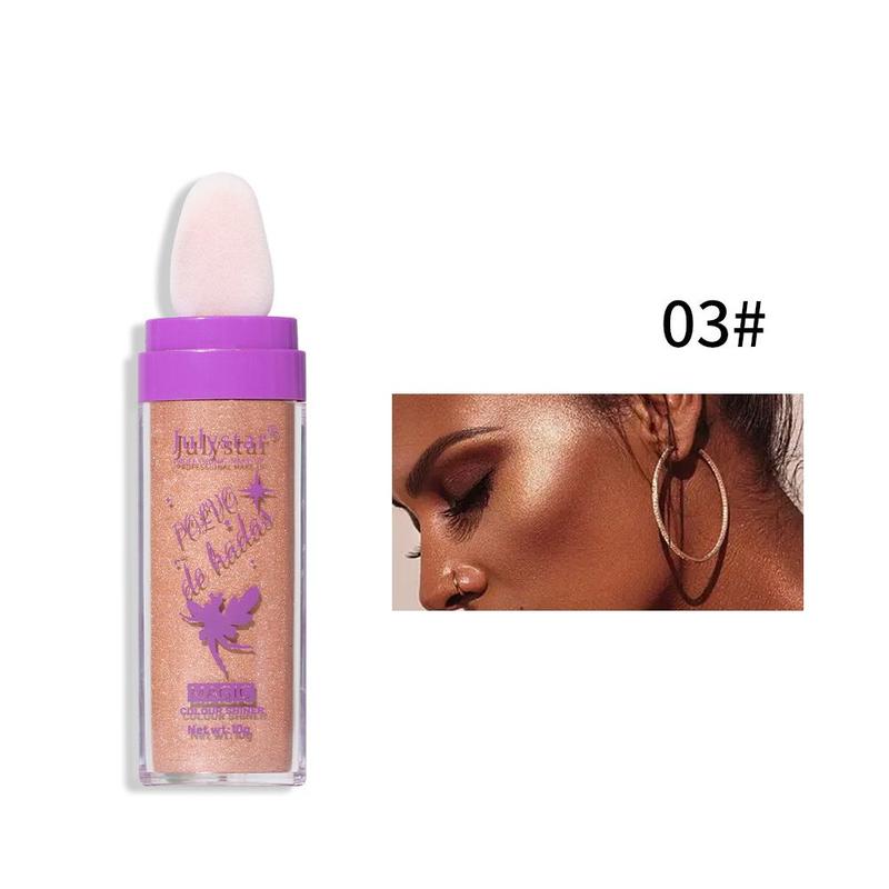 Natural Glitter Highlighter Powder Stick with Soft Sponge Head, Long Lasting Body Glitter Shimmering Makeup Highlight Powder