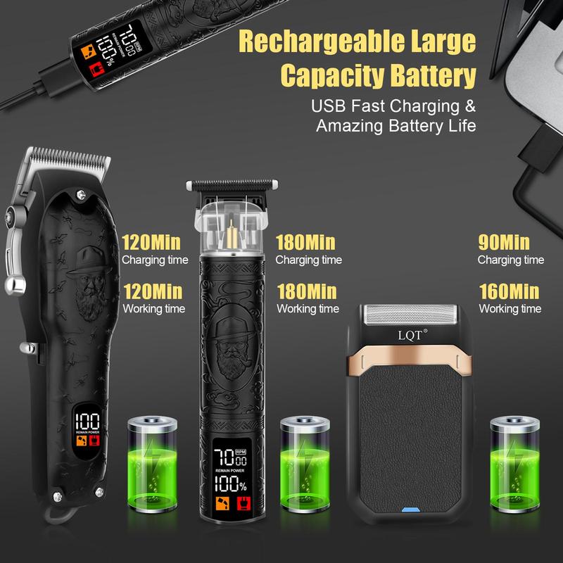 Professional Hair Clipper Kit, 1 Box LED Display Rechargeable Hair Trimmer & Accessories, Hair Clipper Set for Men, Barber, Stylist, Barbershop, Salon, Barber Kit, Barber Clippers, Trimmer Set