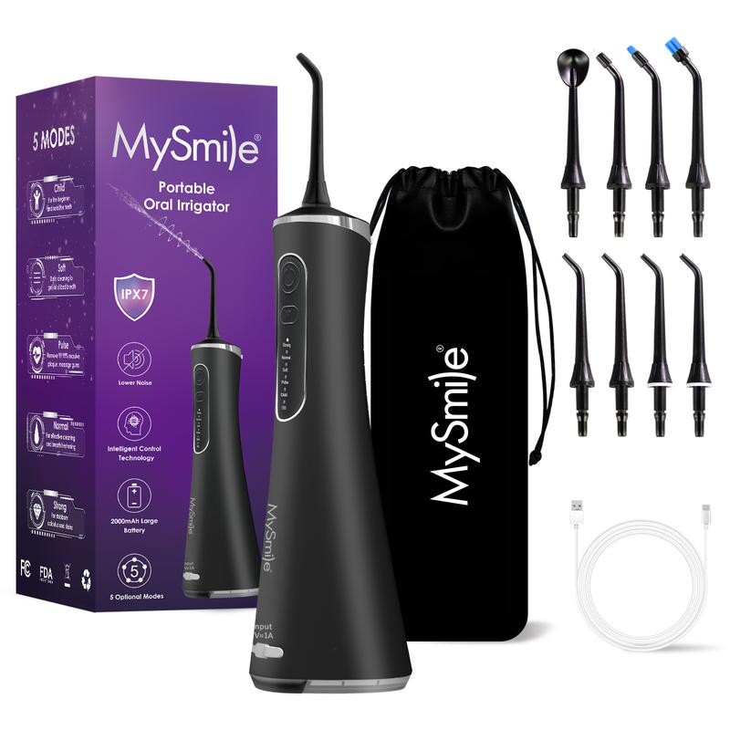 MySmile Cordless Select (LP211) Water Flosser w  260ML Water Tank 5 Cleaning Modes 8 Jet Tip Black Friday Christmas Shop Deal Daily Storage Cleansing