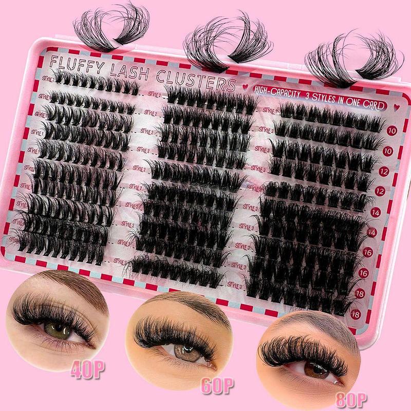 Fluffy False Eyelashes (1 Box), Wispy D Curl Cluster Eyelash Extensions, Self Grafting Curl Eyelashes, Eye Makeup Enhancement False Eyelashes for Women & Girls